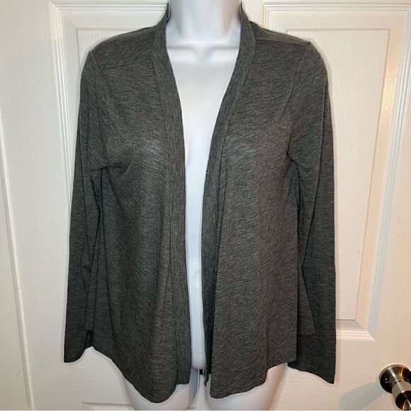 Gillian & O’Malley Marled Open Front Cardigan Ruffle Back High Low Hem Grey S - Picture 2 of 7